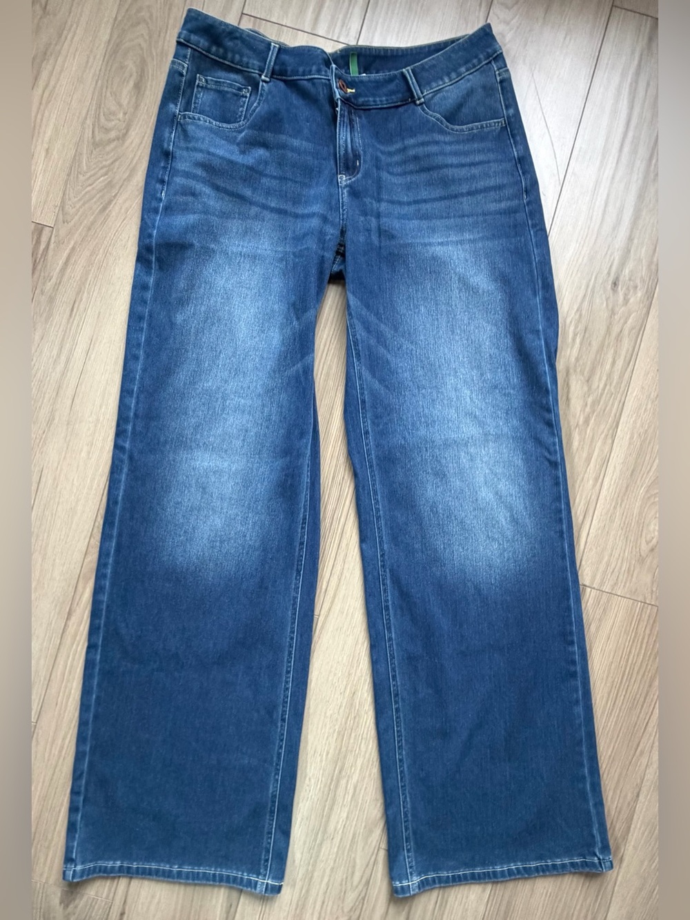 Halara Flex™ Asymmetric Mid Rise Wide Leg Casual Jeans, Pockets Sz L 35" inseam